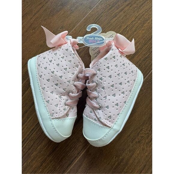 First Steps size 3 6-9 month baby girl sparkle pink lace shoes - Picture 2 of 4